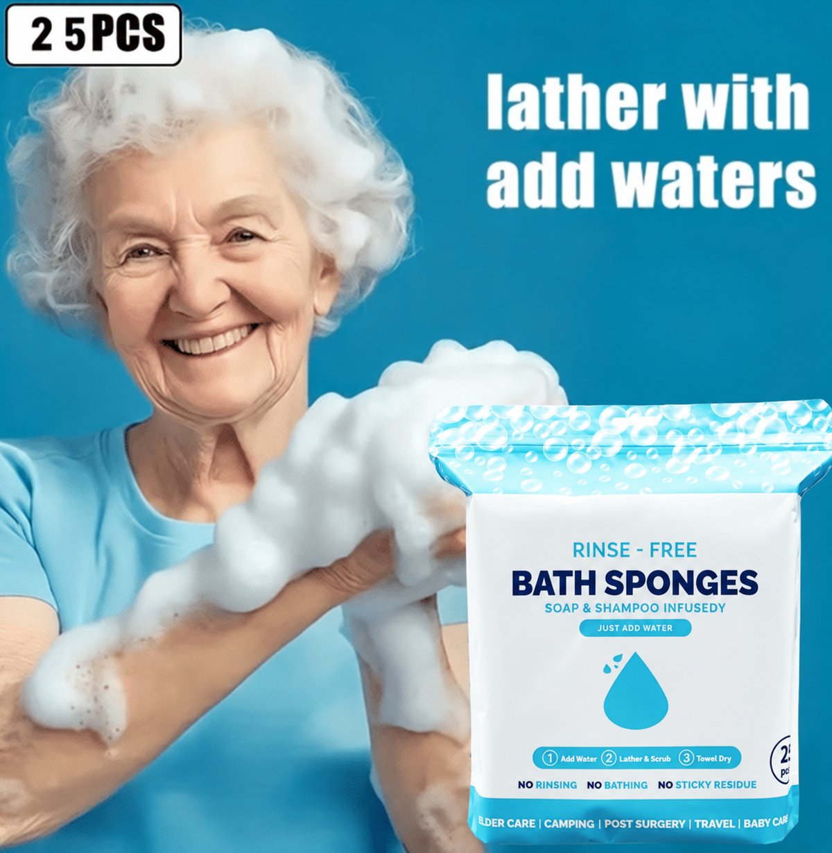 🎁Last Day 49% OFF - Freshness Anytime, Anywhere! 25 Large Rinse-Free Bathing Wipes for Adults