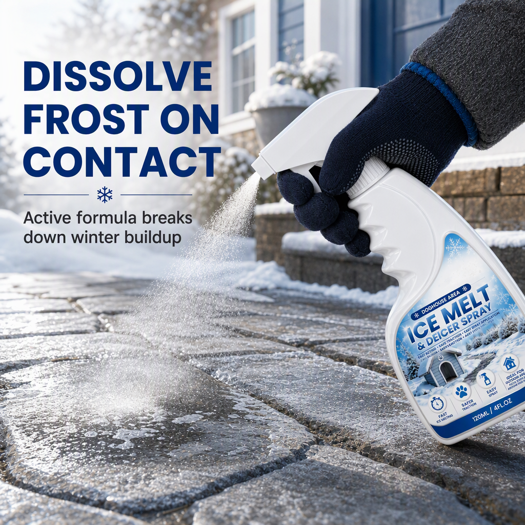 Outdoor De-Icing & Snow Melting Spray – pet-safe, dissolves frost on contact. Clear steps, walkways & patios fast 🔥