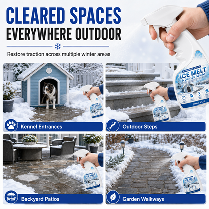 Outdoor De-Icing & Snow Melting Spray – pet-safe, dissolves frost on contact. Clear steps, walkways & patios fast 🔥