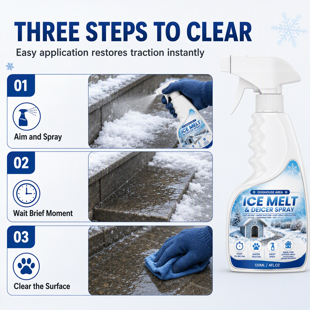 Outdoor De-Icing & Snow Melting Spray – pet-safe, dissolves frost on contact. Clear steps, walkways & patios fast 🔥